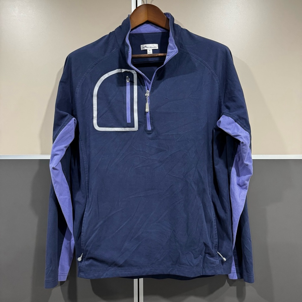 Peter Millar Men's Blue Forge Performance 1/4 Zip Golf  Pullover Sz M